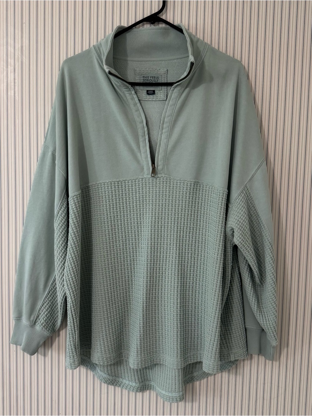 American Eagle Outfitters Sage Green Half-Zip Waffle Knit Pullover